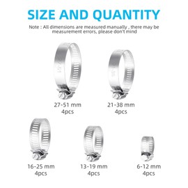 Flintronic 20pcs Hose Clips Set, 6-51mm Adjustable Stainless Steel Clamps, Ducting Clamps Hose Clamps Assorted Kit, Strong Hose Screws Pipe for Hoses, Pipes Tube, Water Pipe, Automobile Pipe, Gas Pipe