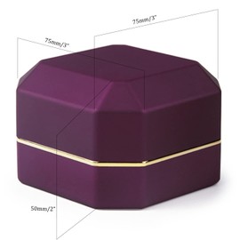 AVESON Luxury Ring Box, Square Velvet Wedding Ring Case Jewelry Gift Box with LED Light for Proposal Engagement Wedding, Purple