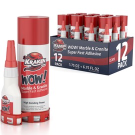 Kraken Bond Wow Marble & Granite CA Glue with Activator - (12x6.75 fl.oz) Activator, (12x1.75 oz) CA Glue for Stone, Marble, Ceramic and Metal, Strong Super with Accelerator, 12 Pack,Clear