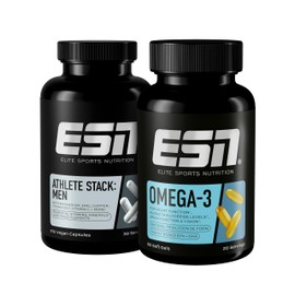 ESN Vitalstoff Basic Bundle, Pack of 2 Athlete Stack Men & Omega 3, All Essential Vitamins, Minerals and High Dose Fish Oil - Made in Germany