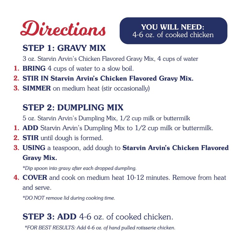 Starvin' Arvin's Chicken N’ Dumpling Mix, 8 oz, Pack of