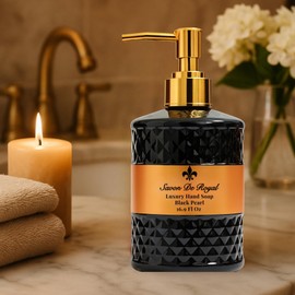 Savon De Royal Luxury Liquid Hand Soap, Vanilla - Orange Scent, Moisturizing Vegan Kitchen & Bathroom Soap for Hand Wash, Gentle & Nourishing Formula, Refillable Bottle 16.9 Fl Oz, Black Pearl