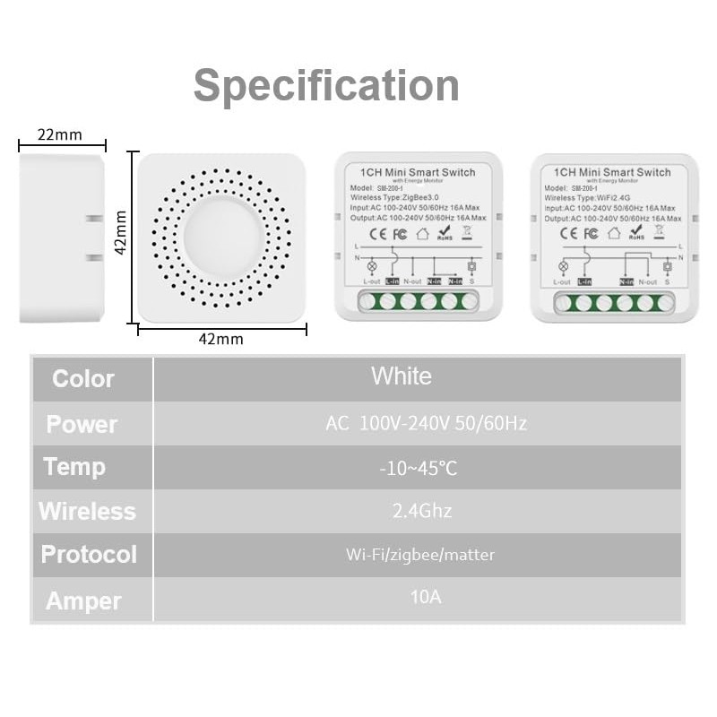 Smart WiFi Switch 1 Way zauzau 16A WiFi Relay with