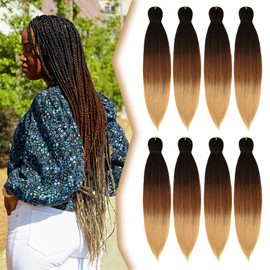 Abellee Braiding Hair braids hair extensions 26”pre stretched braiding hair color Braiding Hair 8pcs hair extensions for women braids (26", 1B/30/27)