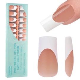 Vansiho French Gel Nail Tips, 150Pcs Long Square Brown Gel Nail Tips, French Tips Press on Nails, French Square 3 in 1 Pre-French Gel Tips, Fake Nails for Nail Art DIY 15 Sizes