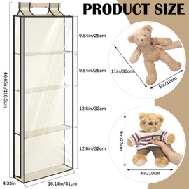 SATINIOR over The Door Stuffed Animal Storage Organizer with Zipper PVC Dustproof Cover, Hanging Stuffed Animal Holder with 4 Large Pocket and 2 Different Hooks for Closet Bedroom Living Room