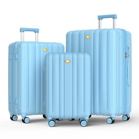 MGOB 3 Piece Luggage Sets, Hardshell Suitcase Sets with Spinner Wheels, Lightweight PC Luggage with TSA Lock(Caribbean Blue, 3-Piece Set (20/24/28))