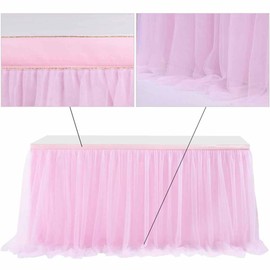 SHTGOI Tulle Table Skirt Semi-Transparent Tutu Table Skirts Organza Tablecloth with Clips and Velcro Fastening Table Cover for Wedding, Birthday, Candy Bar, Christmas, Black, 9 ft (2.75 m x 0.77 m)