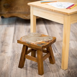 Sea Island Imports Squirrel Design Hand Carved Acacia Hardwood Decorative Short Stool