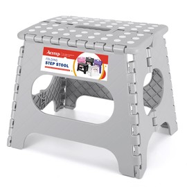 ACSTEP Folding Step Stool 11'' Foldable Step Stool for Kids and Adults Up to 300 lbs, Non-Slip Folding Stools with Portable Handle for Bedroom Kitchen, Bathroom Grey