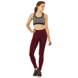 Mopas Women's Fleece Lined Solid Color Full Length Leggings-Burgundy,One Size