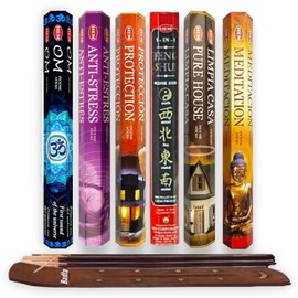 BADLA Incienso HEM AGLAN Mayoreo | Paquete de 6 Tubos Hexagonales de 20 Varitas con Porta Incienso de Madera | Distintos Aromas Hechos a Mano en la India | Colecciones (Colección Meditación)