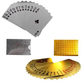 QUANTALY 2 Colors Gold Foil and Silver Foil Poker Cards Magic Playing Cards Card Game Never Fade Unbreakable Waterproof Gorgeously Shiny Joke Supplies Party Travel 54pcs