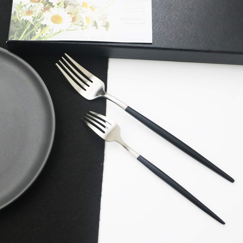 JASHII 18/10 Black Handle Flatware Silver Silverware Set 304 Stainless