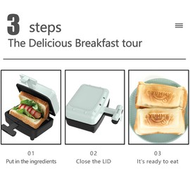 Breakfast Sandwich Maker Compact Electric Sandwich Maker with Non-Stick Plates / Indicator Light / Non Slip Handle Double-Sided Heating Hot Sandwich Maker for Home Kitchen