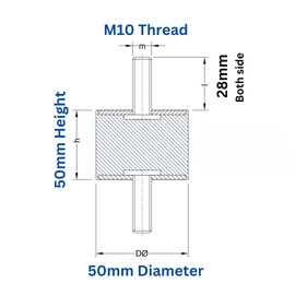 Rubber Bobbin Mounts M10-50x50mm Male/Male Anti-Vibration Isolator Mounts Air Compressor Pump Shock Absorber Cylindrical Damper (M10 Thread x 28mm I - 50mm D x 50mm H)