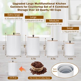 Defined Deco Kitchen Canisters with Airtight Lids - Set of 4 with Customizable Chalkboard Labels & Marker Pen - White Iron Canister Set for Storage Containers for Coffee, Tea and Sugar