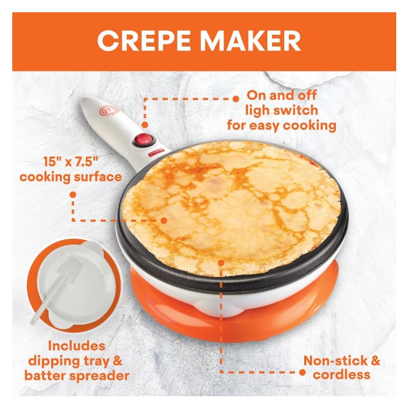 MasterChef Cordless Crepe Maker with Non-stick Dipping Plate plus Electric