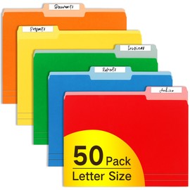 Letter Size File Folders – 1/3-Cut Tab, Durable Colored File Folders for Home, Office, and School Organization, 50-Pack