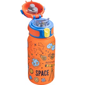 OLDLEY Insulated Kids Water Bottle 350ml/12oz Stainless Steel Metal Water Bottles Leakproof Double Walled Cute Vacuum Small Flask with Handle Keep Drinks Hot Cold for Boys Girls Children (Space)