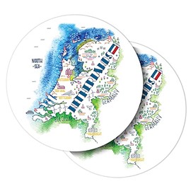 Vinyl Round Stickers (Set of 2) 30cm - Map Netherlands Travel Attractions for Laptops, Tablets, Luggage, Scrap Booking, Fridges #61060