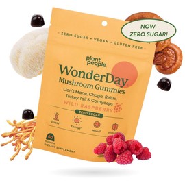 WonderDay Mushroom Gummies by Plant People – Zero Sugar, Organic Raspberry Flavor – 8+ Functional Mushrooms for Daily Wellness & Immune Support