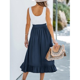 CUPSHE Women's Summer Midi Dresses Sleeveless Tank Smocked Beach Vacation Hawaiian 2025 Flowy Sundress Small Green, Medium Dark Blue