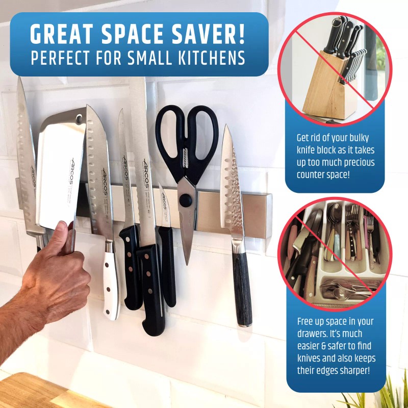 HMmagnets Strong Adhesive (No Drill) Magnetic Knife Holder for Wall