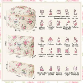 Lukovee Bolsa de Maquillaje Acolchada de Algodón de Impermeable, 3 Pcs Bolsa de Cosméticos de Viaje de Grande Capacidad, Portátil Neceser Viaje Bolsa de Aseo Makeup Bag Versátil con Cremallera