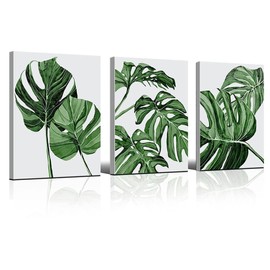 Pack of 3 Canvas Pictures, Plants Wall Pictures, Living Room, Modern Poster Set Living Room, Inspirational Quotes Wall Picture, Green Plants Picture, Watercolour Green Leaves Pictures for Bedroom