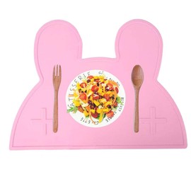 Vientiane Tischset aus Silikon für Kinder, Tischsets für Kinder in Kaninchenform, Rutschfestes Tragbares Tischset für Kinder für Kinder, Hitzebeständige Tischsets für Kleinkinder, Kinder (Pink)
