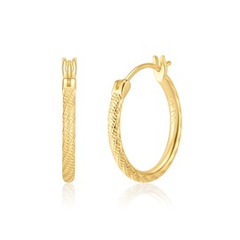 14K Gold Earrings, Gold Hoop Earrings for Women, Engraved Dainty Gold Earrings, 14K Gold Plated 925 Sterling Silver, 20mm/25mm/35mm, 20mm, Sterling Silver 14K Gold, No Gemstone