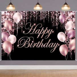 Rose Gold Happy Birthday Banner Backdrop Large Happy Birthday Yard Sign for Women Girl Photo Background It's My Birthday Backdrop Photo Booth Baby Shower Indoor Outdoor Party Decoration Supplies