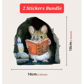 2 Stickers Mouse Reading Book in Wall 3D Sticker Decal Funny 2 Pack by Lumiere Tech