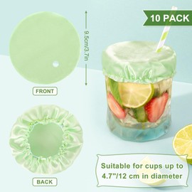 JarThenaAMCS 10 Packs Sage Green Drink Cover Scrunchie with Straw Hole Reusable Washable Drink Protector Cap Elastic Fabric Bar Club Cup Cover for Alcohol Spiking Protection