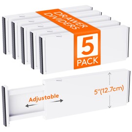 Lifewit 5 Pack Drawer Dividers 5" High, 13.5-22" Adjustable Clothes Organizers, Expandable Dresser Separators in Bedroom/Bathroom/Kitchen/Office