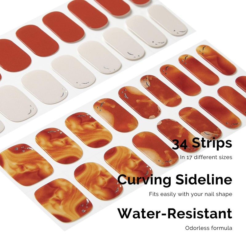 NAILOG Semi-cured Gel Nail Stickers (34 Pieces), Nail Seal Curing