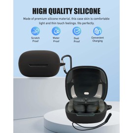 for Audio Technica ATH-CKS50TW2 Case Cover, Full Protective Silicone Skin Cover for Audio Technica ATH-CKS50TW2,with Keychain & Lanyard and Cleaner Kit, Front LED Visible, Black