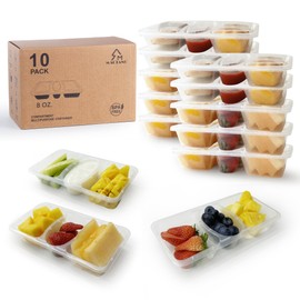 MACTANO 8 OZ Reusable Snack Containers with Lids, New 3 Compartment Condiment Snack Pack Containers 10 Sets