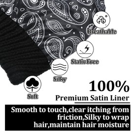 Sintege 4 Pieces Womens Satin Lined Beanie Hat Gloves Set Knit Slouchy Winter Hats Skull Cap Warm Touchscreen Gloves Set (Black, Pink, Classic Style)