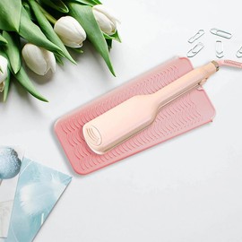 2 Heat Resistant Silicone Mat with Hanging Hole, Straightener Heat Resistant Travel Mat & Pouch For Curling Iron, Hair Straightener, Flat Iron and Other Hot Hair Styling Tools, 11X9 Inches, Pink+Green