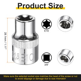 sourcing map E-Torx Socket 3/8" Drive E10 Star Female Socket 1.1" Length External Torx Deep Sleeve CR-V Chrome Plating 6 Point Spline Sleeve for Auto Repairs Home Maintenance