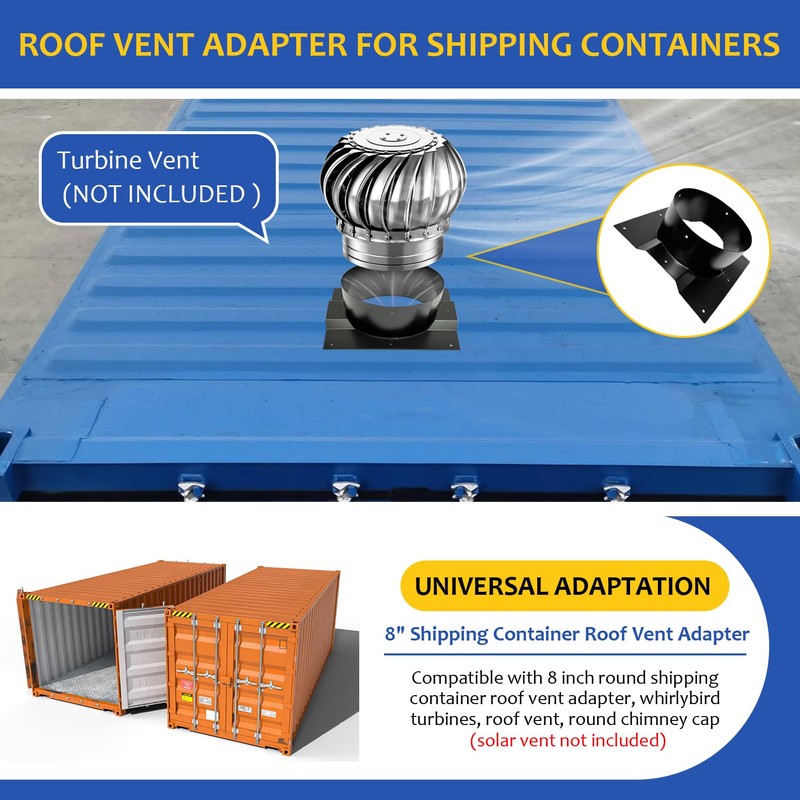 8 Inch Shipping Container Roof Vent Adapter, Corrugated Roof Vent