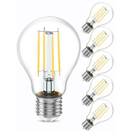 E27 Edison Screw Bulb 60W Equivalent, 8W 2700K Warm White LED Clear Filament Bulb, 806 Lumens, Non-Dimmable, A60 Classic Vintage Energy Saving LED Bulb, 6-Pack