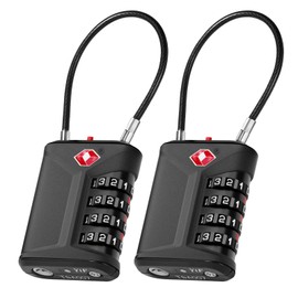 ZHEGE Luggage Locks, Suitcase Locks with Flexible Cable, TSA Approved Luggage Locks with White Numbers, 4 Digit Travel Padlocks for Luggage, Backpack, Laptop Bag, Tent, Lockers (2P, Black)