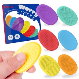 NPPN Hard Plastic Sensory Stones - Non Sticky Worry Stones for Anxiety Relief Items for Kids Adult Fidget Toys, Quiet Fidgets for Classroom Prizes (12 Pcs)