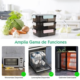 HEEDU Fiambrera, Caja de Almueo con 3 Compartimentos 1500ml, Viene con Tenedor y Cuchara de Acero Inoxidable, Portátil Sellada Crisper Caja de Almuerzo, Adecuado para Exterior, Camping, Trabajo, etc (Rosado)