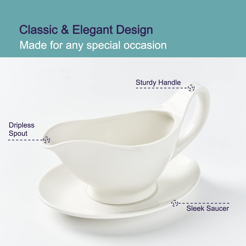 Dinnerlit Gravy Boat with Saucer - 16oz Fine Porcelain Sauce