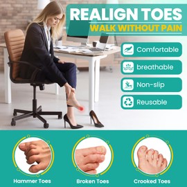 Hammer Toe Straightener Corrector for Women & Men - 6pcs(Black) - Adjustable Hammer Toe Straightener with Aluminum Plate, Toe Splints Wraps - Realign Bent, Curled, Crooked, Claw, Hammer Toes