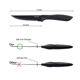 dearithe Juego de 6 cuchillos para carne, de acero inoxidable serrado negro, juego de cuchillos para carne, 4.5 pulgadas, revestimiento antiadherente para antioxidante, para restaurante, vajilla, cocina, camping